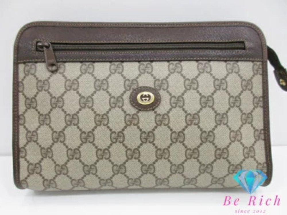 Gucci Clutch Bag Shoulder GG Plus Beige Brown Leather Pouch Clutch Supreme
